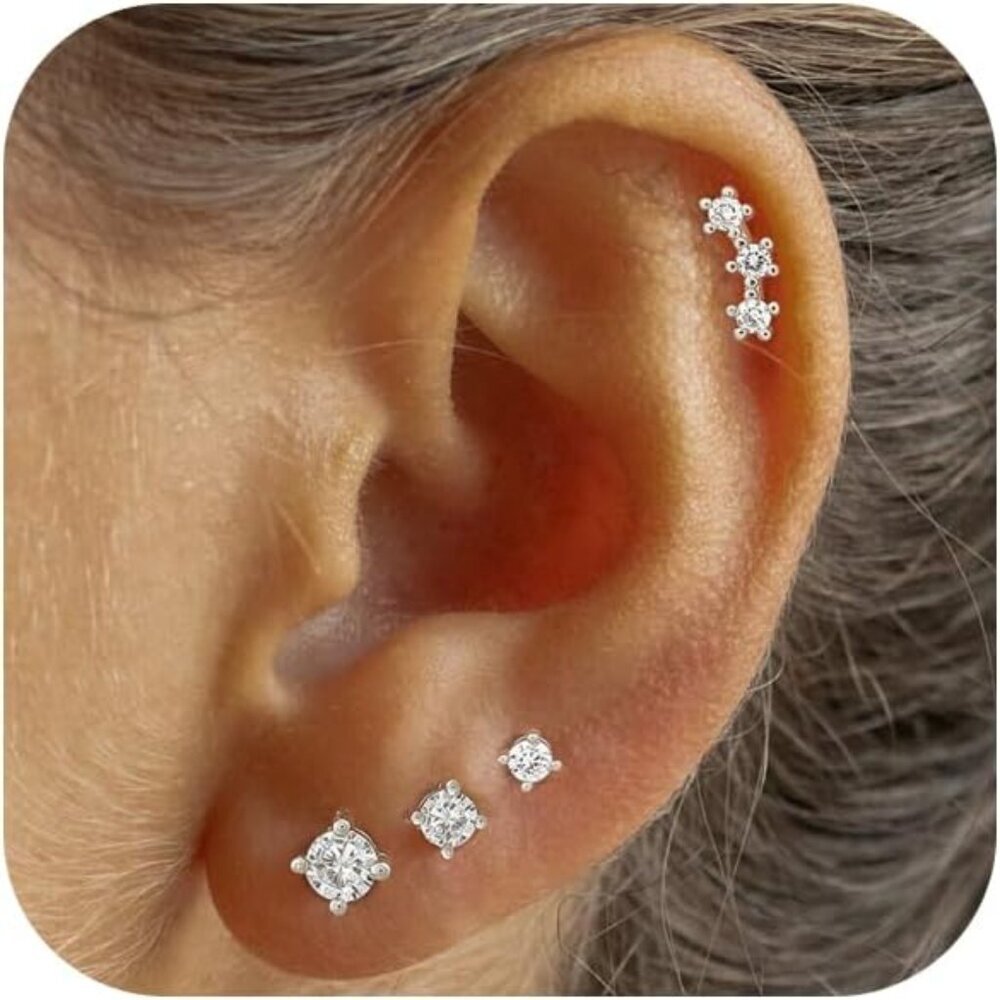 14K Gold Plated Hypoallergenic Sterling Silver Earrings Set - 4 Pairs, Small Siz
